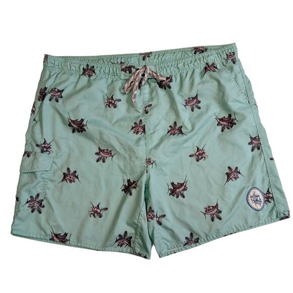 Guy Harvey Swim Shorts Trunks sz XXL Green w/ Marlin Sailfish GUC - Picture 1 of 12